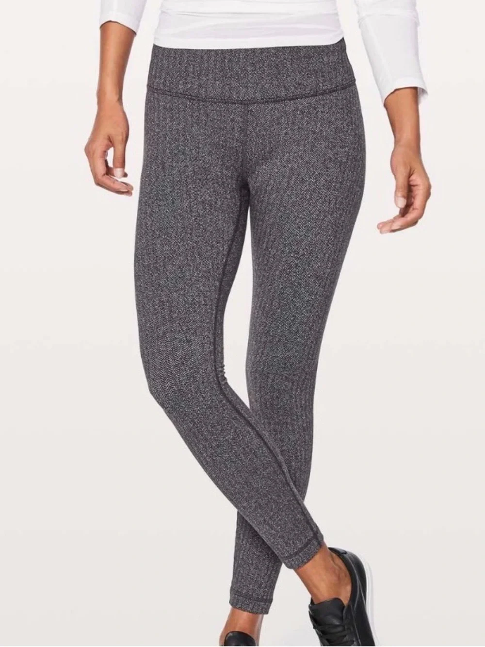 Lululemon Wunder Under High Rise Leggings 25” ~ 6 ~ Herringbone Heathered Black